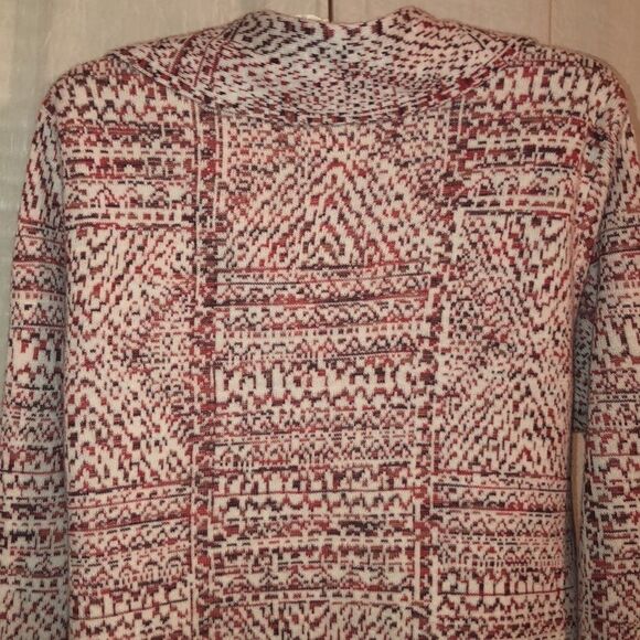 Target M Open Front Knit Shawl Jacket Style Cardigan Ivory Burgundy Rust - Picture 4 of 8